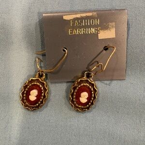 Gold and Red Cameo Earrings